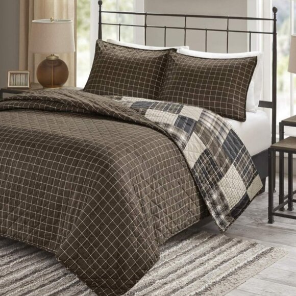 390 Madison Park Parure de lit 3 pièces réversible à carreaux - Picture 3 of 3